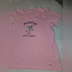 Life Is Good Pink 'Momtini' Graphic Tee Womens L Crusher